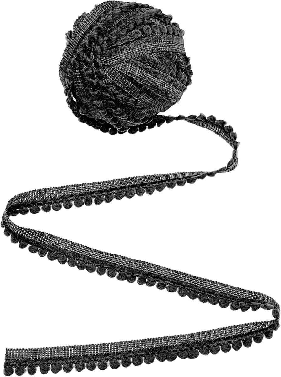 11 Yard Poms Balls met franjes, franjes, kwastjes, kwastjes, puntballen met pompon, voor naaien, knutselen, party, decoratie, 15 mm, zwart
