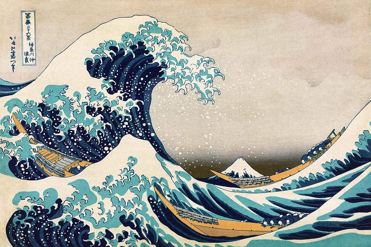 SnelShoppen - Great Wave of Kanagawa Poster 24" x 36" - Hokusai Kunstwerk voor Woonkamer, Kinderkamer, Slaapkamer, Kantoor - Hoogwaardige Afdruk - Per