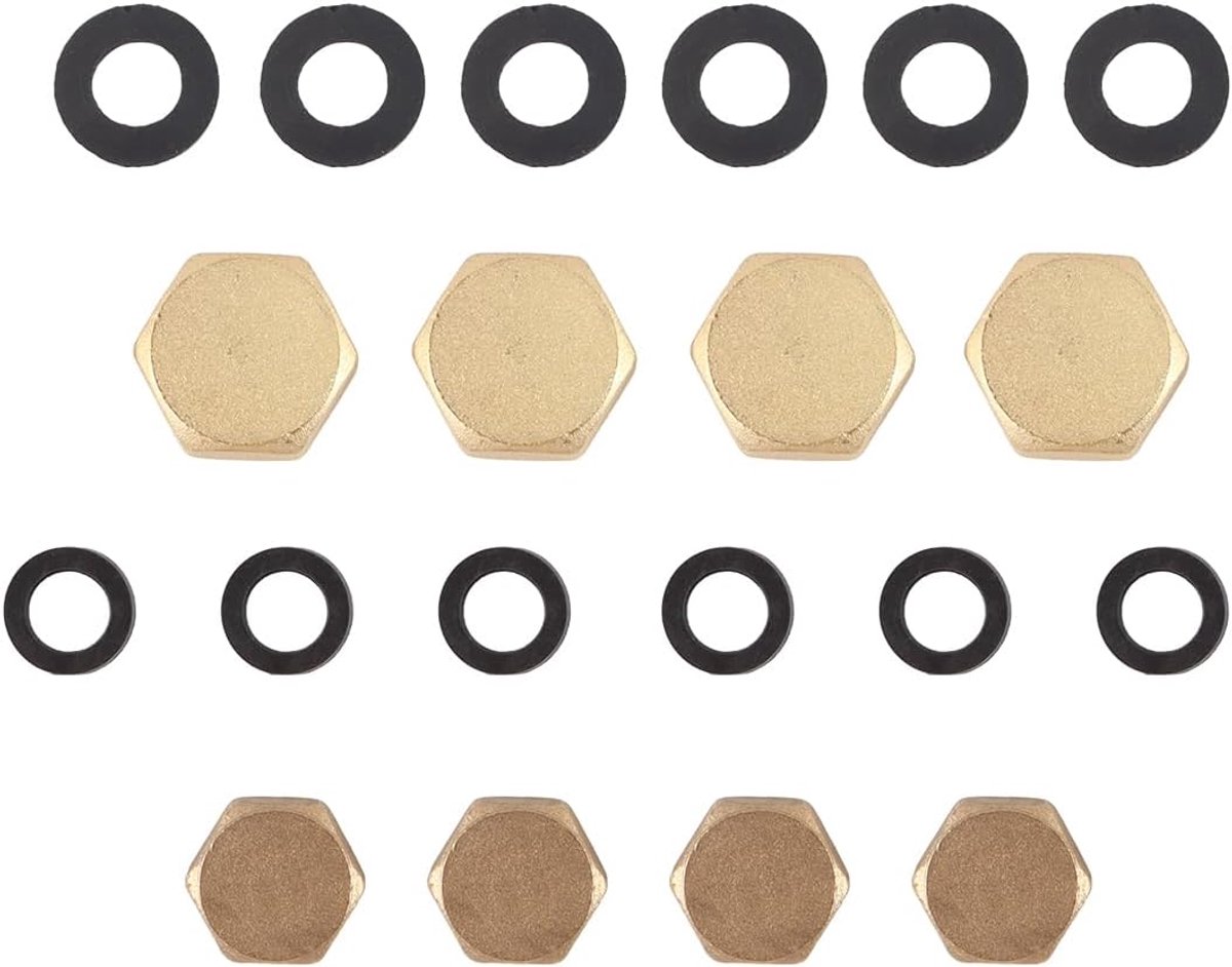 8 stuks 1/2" & 3/4" messing vrouwelijke afdekkappen met ringen, zeshoekige binnendraad, lekvrije buiseindkoppelingen voor loodgieterssystemen