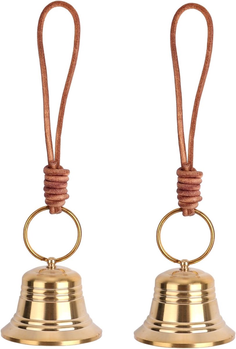 2 Stuks Vintage Messing Bellen voor Deurknop, Goudkleurig Decoratief Hangende Bel met Touw voor Decoratie in Huis en Tuin als Deurbel For Winkeliers als Cadeau Een Housewarming