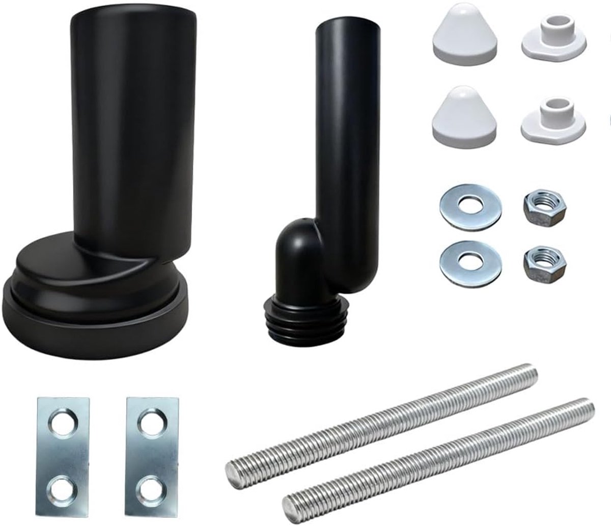 Wand-wc-aansluitgarnituur met montagestang, bevestigingsmoeren en afdekkappen, geschikt voor hangende toiletten als wc-aansluitset (d = 90 mm, d1 = 45 mm).