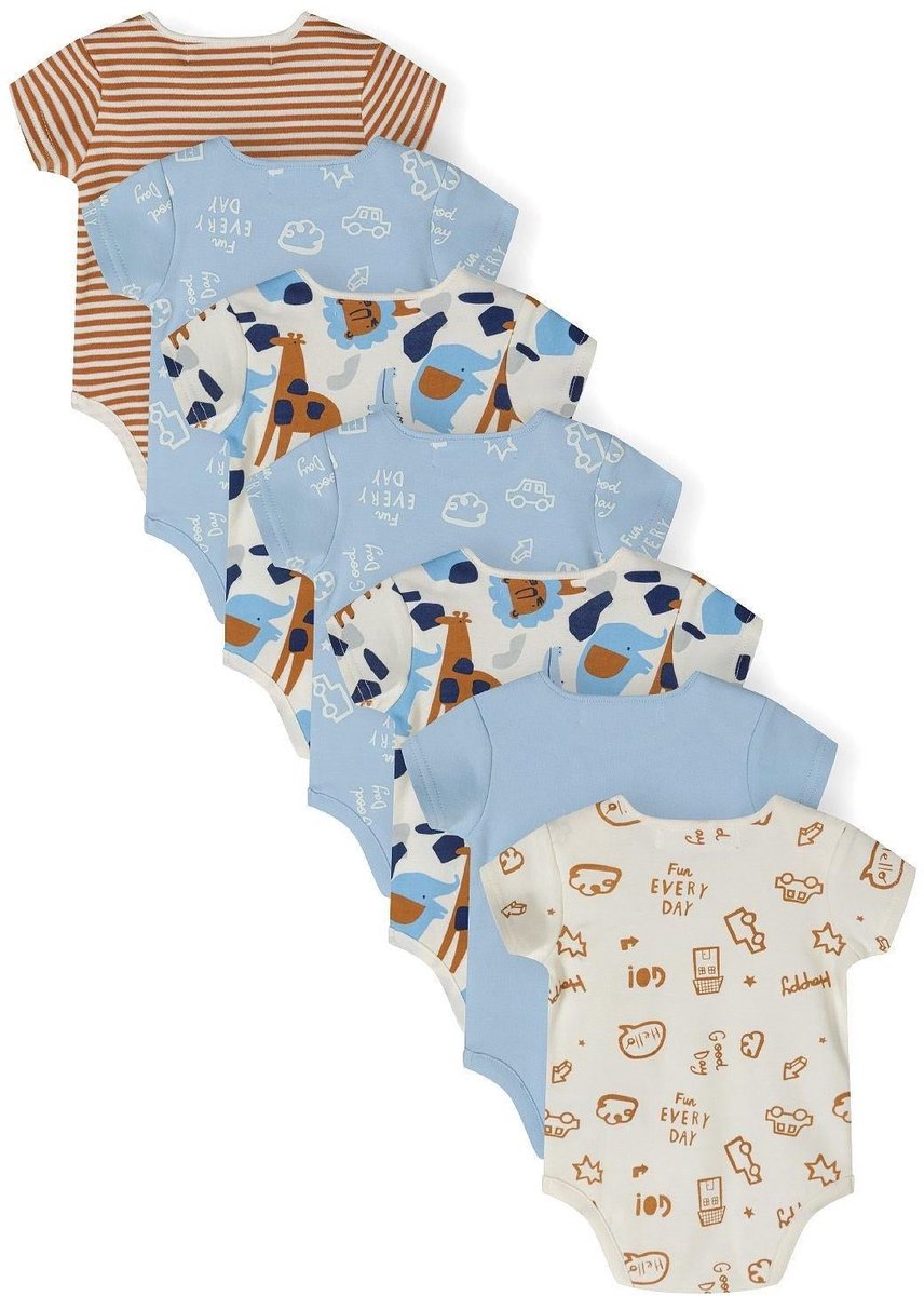 Minoti Rompertjes jongens 7-pack - baby romper 100% katoen dierenprint