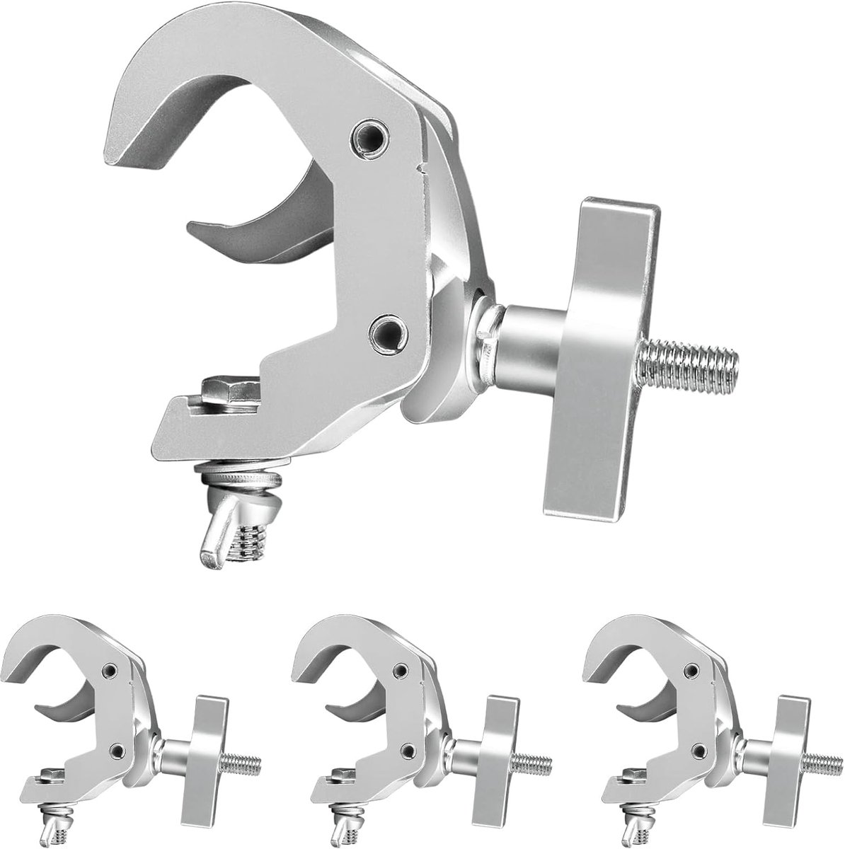 podiumverlichting en accessoires, aluminium C-klem voor steigers, robuust, verstelbaar, 40-52 mm, draagkracht 150 kg (4-pack, zilverkleurig)