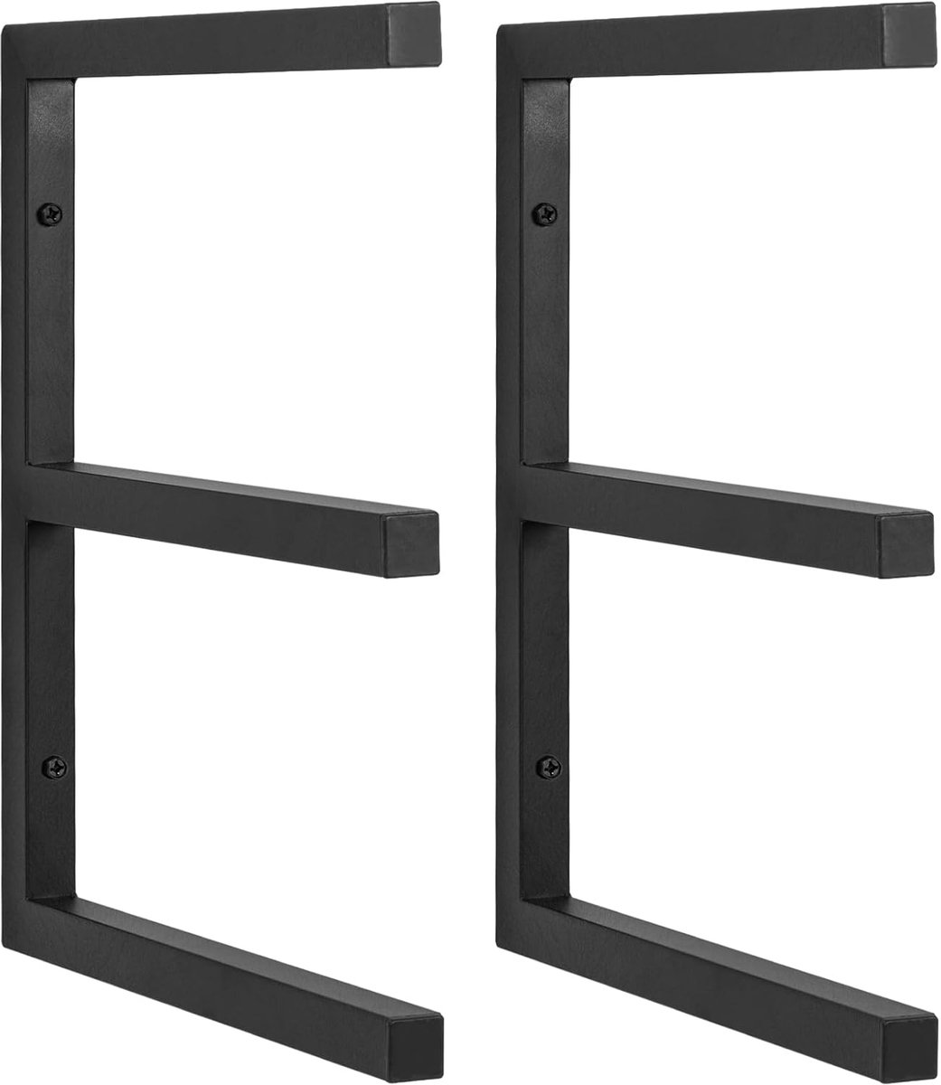 houten wandrek met 3 niveaus, hoogbelastbaar metaal, 2 stuks | Houten buisontwerp, binnen en buiten, organizer-dienstenrek