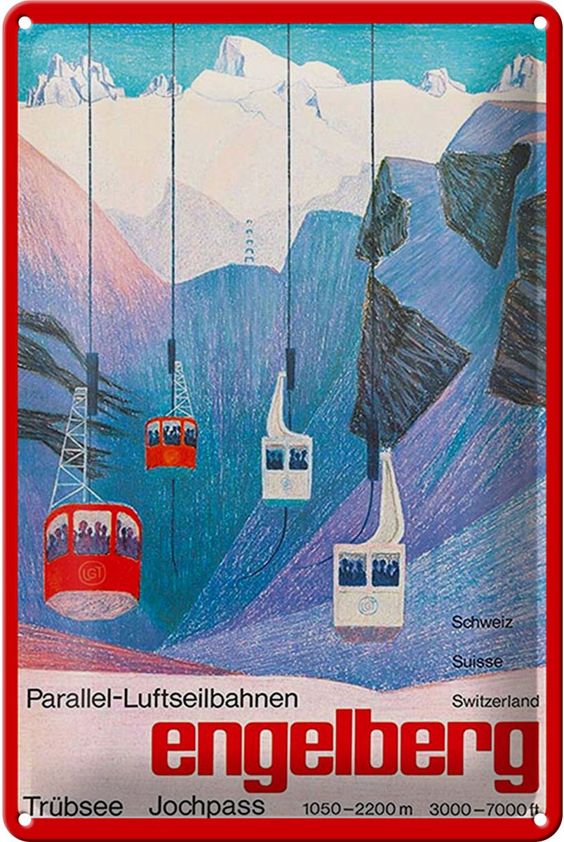 Blechschild Reise 20x30 cm Engelberg Parallel Luftseilbahn Deko Schild