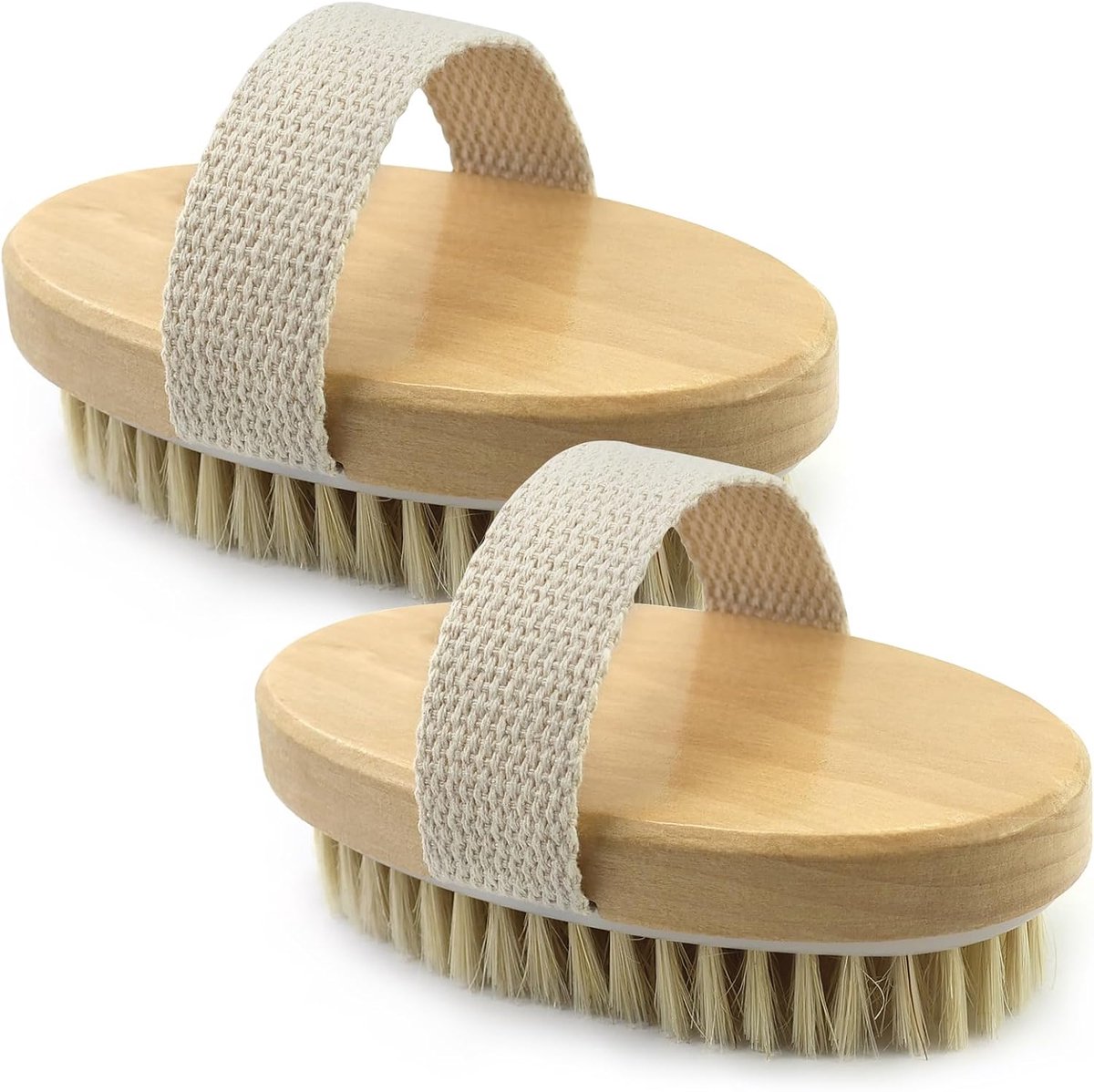 SnelShoppen - Lymfedrainage Borstel Set van 2 Stuks, Droge Lichaamsborstel voor Fysieke Exfoliatie en Massage, Natuurlijke Haartjes, Verbeter Bloedcir