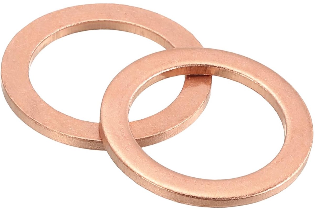 Platte ringen van koper 16 mm binnendiameter x 22 mm buitendiameter x 1 5 mm dikte voor schroeven en bouten, fabrieken, keukens en buitenbouw, rood