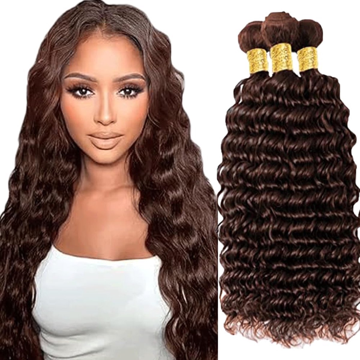 30 32 34 Inch Deep Wave Peruik Dames Bundles Human Hiar Unprocessed Brazilian Virgin Human Hair Extensions #4 Chocolate Brown Bundle With Minimal Shedding For Women