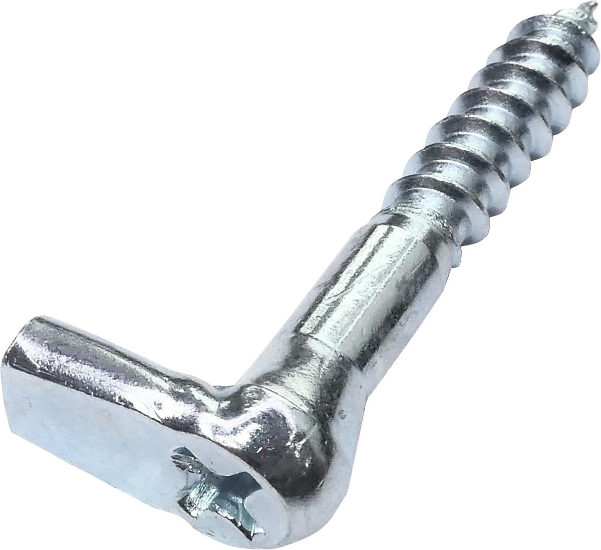 - Set van 20 schroeven van verzinkt staal met kruiskop Ø 5,2 x 40 mm – haak in L-vorm – houtschroef met schroefdraad – haakhoek
