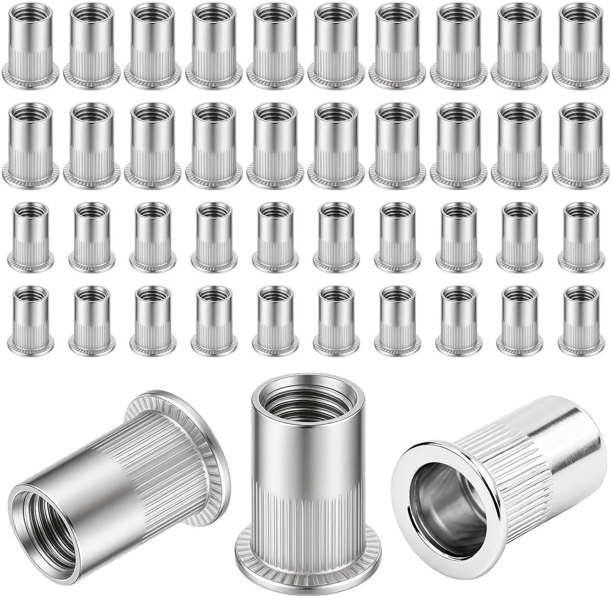80 stuks klinkmoeren M6 en M8, platte kop schroefdraadmoeren van roestvrij staal 304, ronde verzonken klinkmoeren voor metalen en kunststof platen