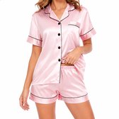 Boncy® Pyjama Set Dames Satijn Roze Korte broek - Pyama Nachtkleding Volwassenen - Pyjamabroek Meisje - Maat L