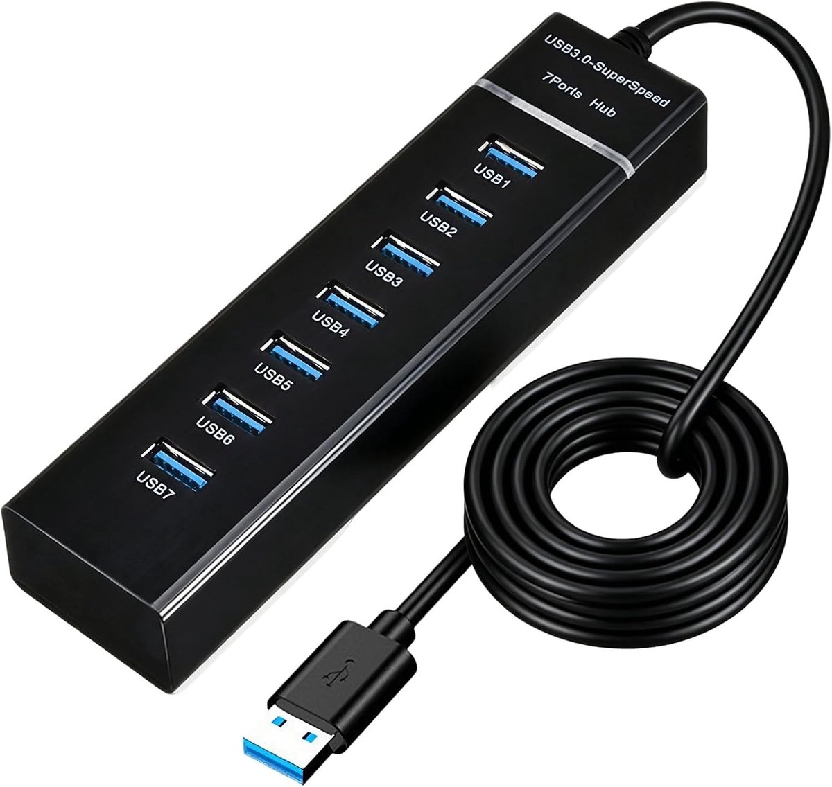 USB 3.0 Hub - Zwart - 7 Poorten - Aluminium Behuizing - Voor PC en Laptop