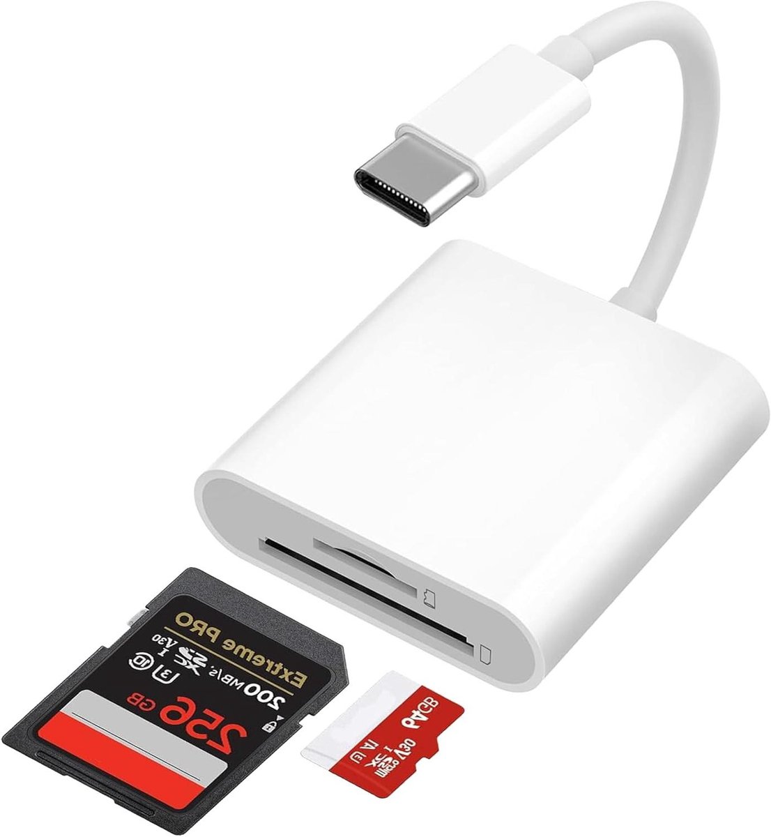 USB-C SD Kaartlezer - Geheugenkaartlezer Cardreader - Foto's Overzetten - Dubbele Kaartslots - 1TB Capaciteit - Wit
