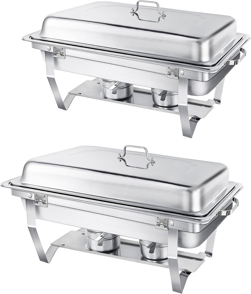 Chafing Dish Buffetset - RVS Warmhoudbak - Gerechten Warm Houden - Dubbele Handgrepen - 9L - Zilver