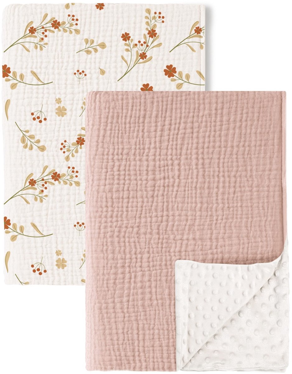 2-delige babydekenset van katoen, 75*100 cm, pasgeboren deken, 100% puur katoen en fleece, multifunctioneel dubbelzijdig babydoopcadeau, geschikt voor kinderwagens, als troostdeken of als inbakerdeken,Set 9