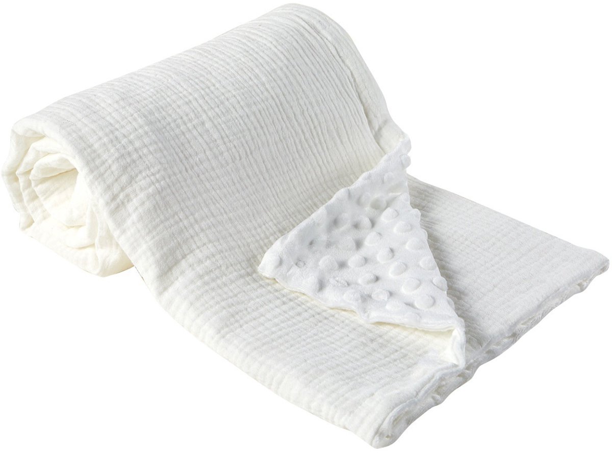 Babydeken van katoengaren, 75 x 100 cm, pasgeboren deken, 100% puur katoen en fleece, multifunctioneel dubbelzijdig babydoopcadeau, geschikt voor kinderwagens, als troostdeken of babywikkeldeken,Wit