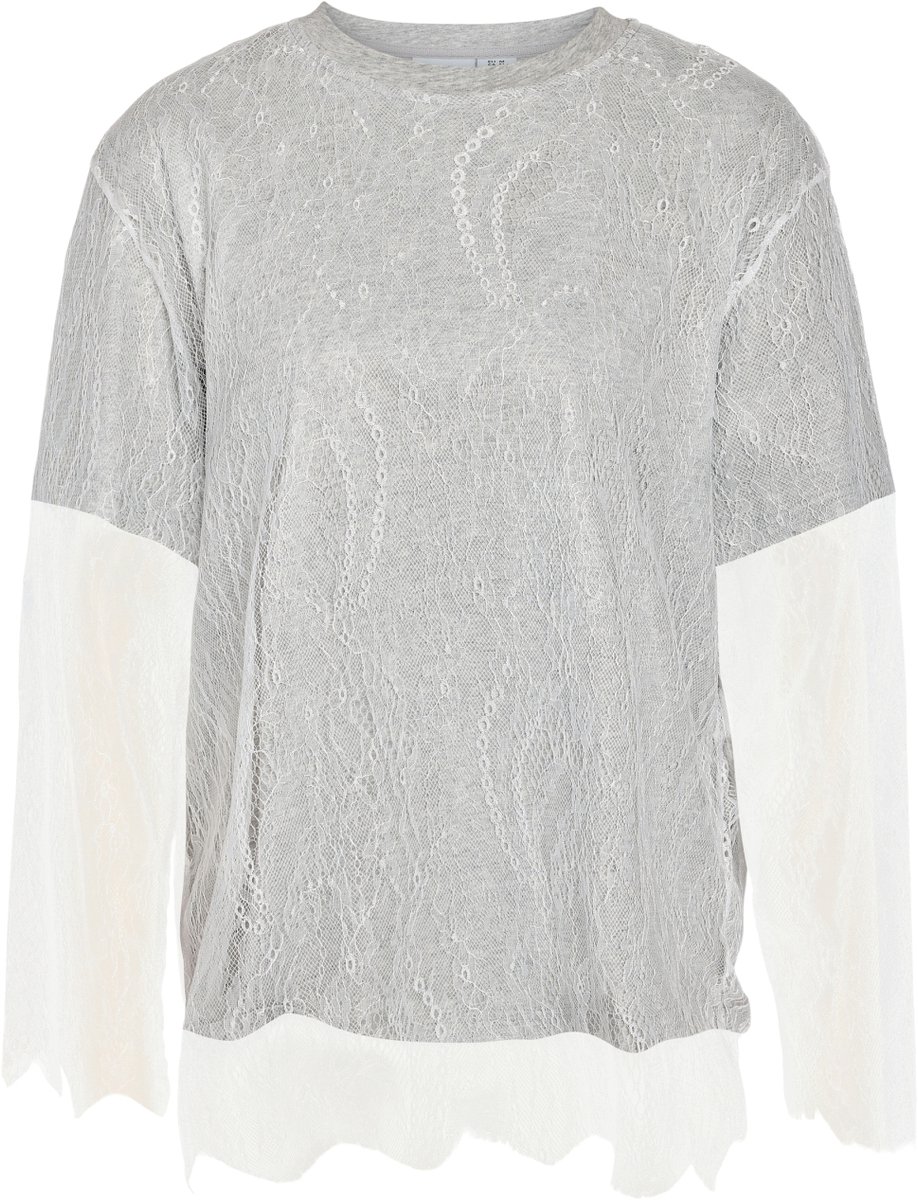Noisy may T-shirt Nmbianka L/s Double Layer Lace Tee 27038865 Light Grey Melange/white Lace Dames Maat - S