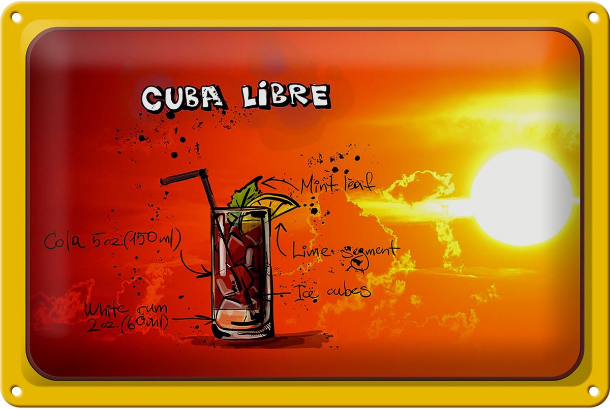 Blechschild Cuba 30x20cm Libre Sonne Cocktail