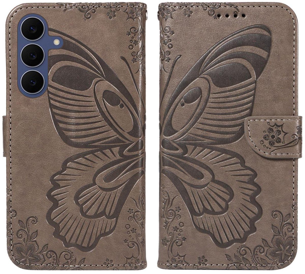 Mobigear Telefoonhoesje geschikt voor Samsung Galaxy S26 FE Hoesje | Mobigear Butterfly Bookcase Portemonnee | Pasjeshouder voor 2 Pasjes | Telefoonhoesje voor Pinpas / OV Kaart / Rijbewijs - Grijs