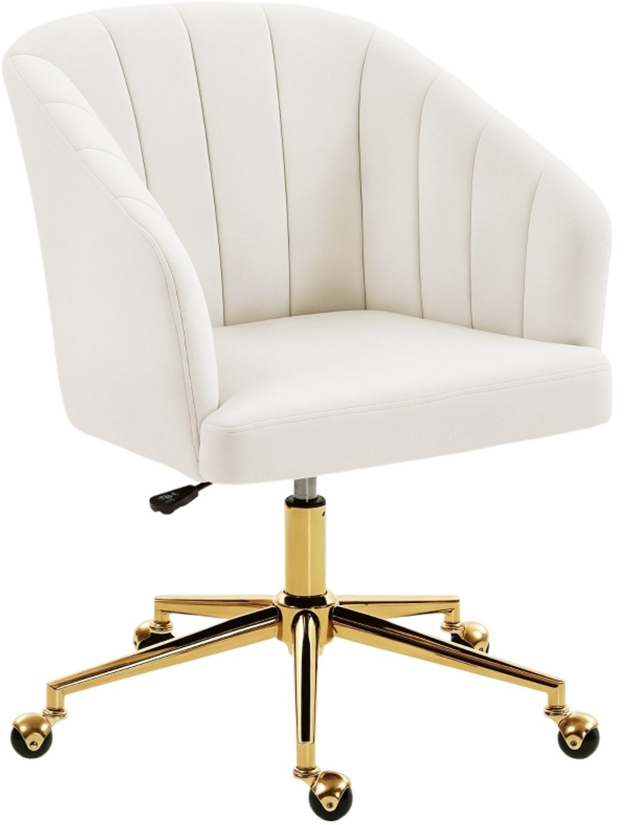 Ergonomische Bureaustoel Schreibtischstoel In Fluweeloptiek Schuimvulling Hoogte Verstelbaar Rolbaar 61x60x83,5-92,5 cm Crèmewit Polyester Stalen Basis Draaistoel Computerstoel Home Office Elegante Design Belastbaar 120 kg