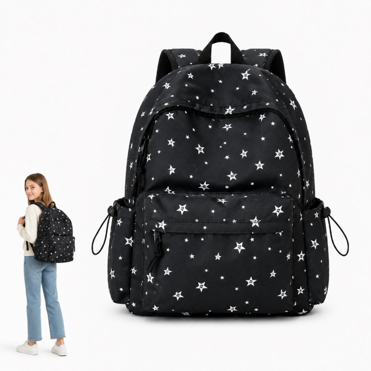 Bobypet - Grote Schooltas voor Middelbare School - Laptoptas Rugzak 15.6 Inch van Duurzaam Twill - Lichte Casual Rugtas met Drinkbekervakken - Universele Reistas voor School, Studie, Sport & Reizen - zwart