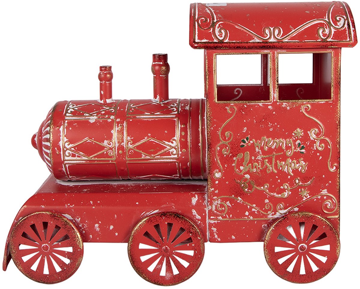Clayre & Eef Kerstdecoratie Beeld Trein 69x15x28 cm Rood Metaal