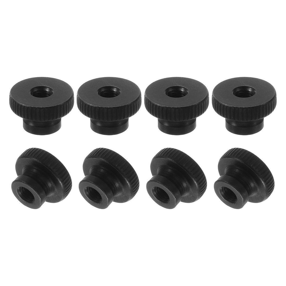 Vlindermoeren, geribbeld, 8 stuks M6-moeren van koolstofstaal met doorgangsgat voor 3D-printeronderdelen, zwart