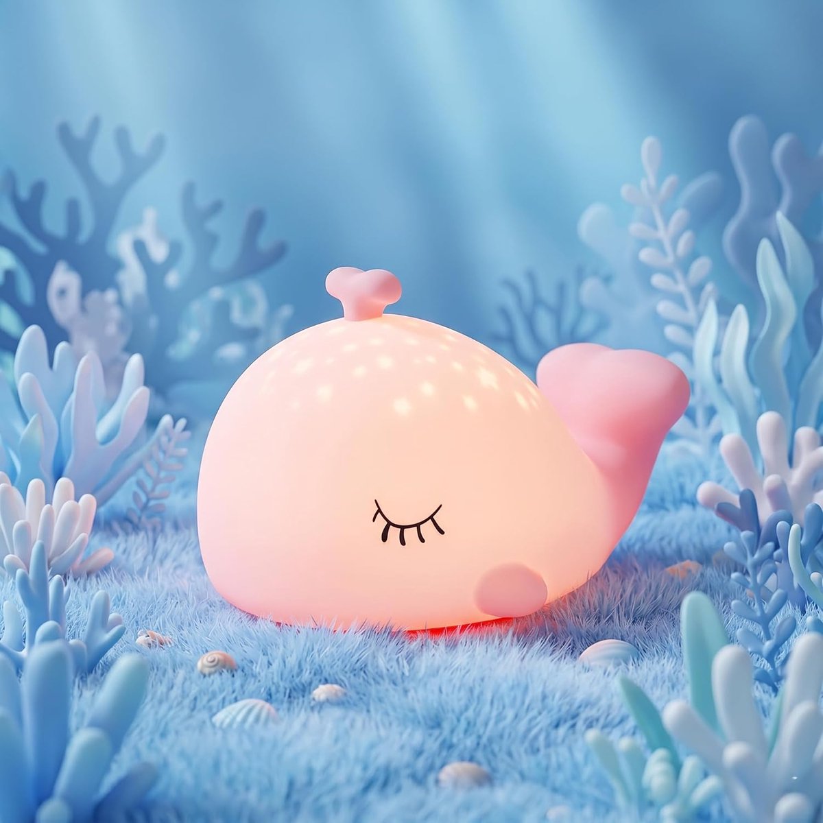 Nachtlampje in de vorm van een walvis voor kinderen – schattige siliconen lamp voor de babykamer met oceaan-thema, 7 kleuren (RGB) & timer, dimbaar, oplaadbaar via USB-C, ideaal als cadeau voor verjaardag of Kerstmis - roze