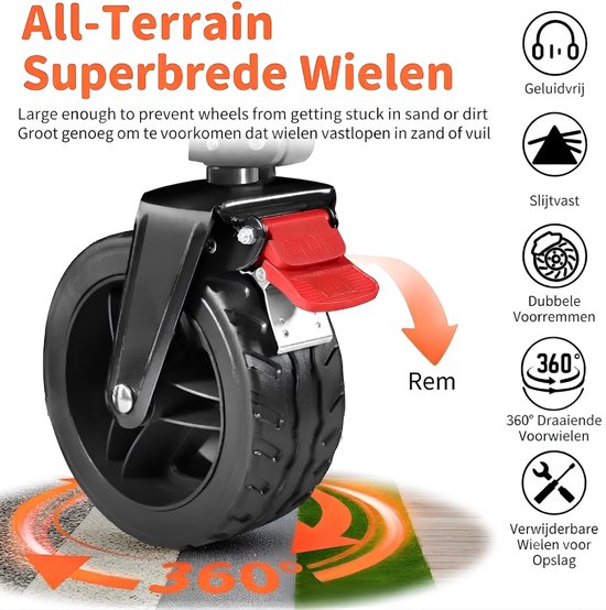 VALI® Bolderkar - 130L Capaciteit - Zijvakken en Bekerhouders - Zwart - 76cm x 42cm x 32cm van Vali — afbeelding 3