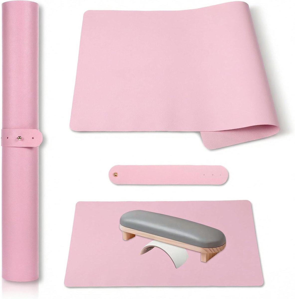 SnelShoppen - Nagelmat voor Tafel 24 x 30cm Draagbare Nagelpad Zachte PU Leer Waterdichte Armsteunmat Roze Vouwbare Nagels Bureau Mat voor Tafel, Mani