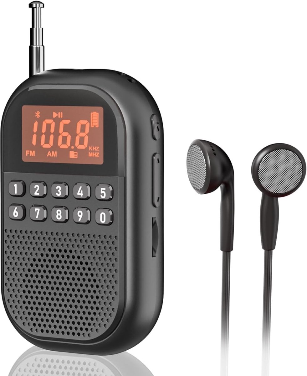 Zakradio AM/FM, oplaadbare draagbare radio met Bluetooth-verbinding, miniradio met telescopische antenne, grote luidspreker, stereohoofdtelefoon, slaaptimer, voor senioren