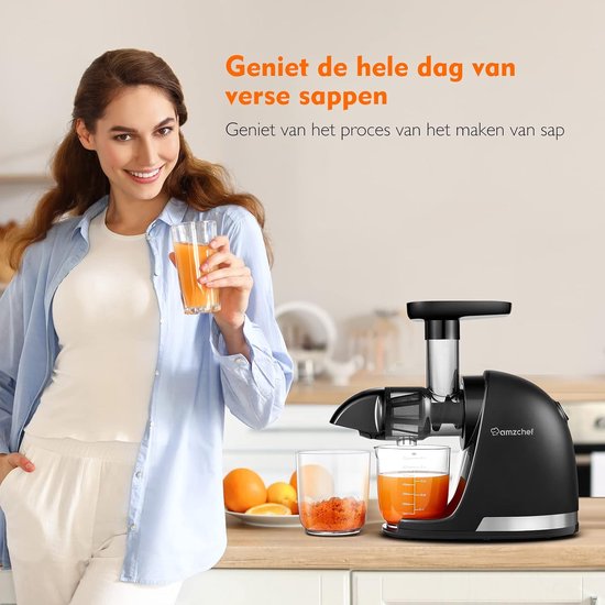 Slowjuicer - Stille Koude Fruitpers met Hoge Sapopbrengst - BPA-vrij - 240W - Mat Zwart — afbeelding 4