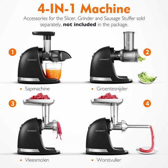 Slowjuicer - Stille Koude Fruitpers met Hoge Sapopbrengst - BPA-vrij - 240W - Mat Zwart — afbeelding 3