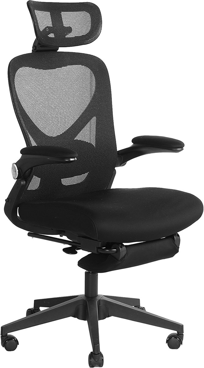 Opvouwbare ergonomische bureaustoel-ruimtebesparend ontwerp-3D verstelbare hoofdsteun-ademende mesh rugleuning-hogedichtheid schuimzitting-verstelbare lendensteun-kantelfunctie - zwart