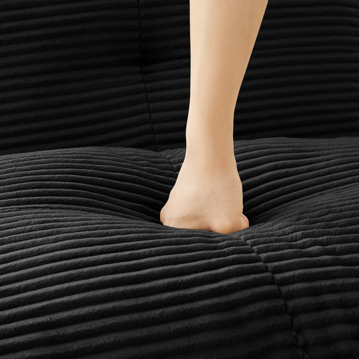 REDOM - Hocker - Ottoman - Modulair ontwerp - Zonder montage - Gestoffeerd - Antislip basis - Woonkamer - Ribstof - Zwart