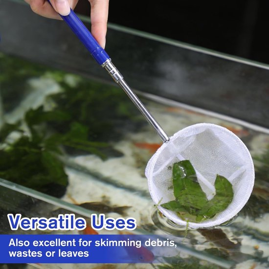 10 cm, rond schepnet, aquariumnet, klein visnet, garnalennet met 31,5 cm tot 109 cm lange uittrekbare roestvrijstalen handgreep voor aquaria, kleine vijvers, garnalen (blauw rond) — afbeelding 3