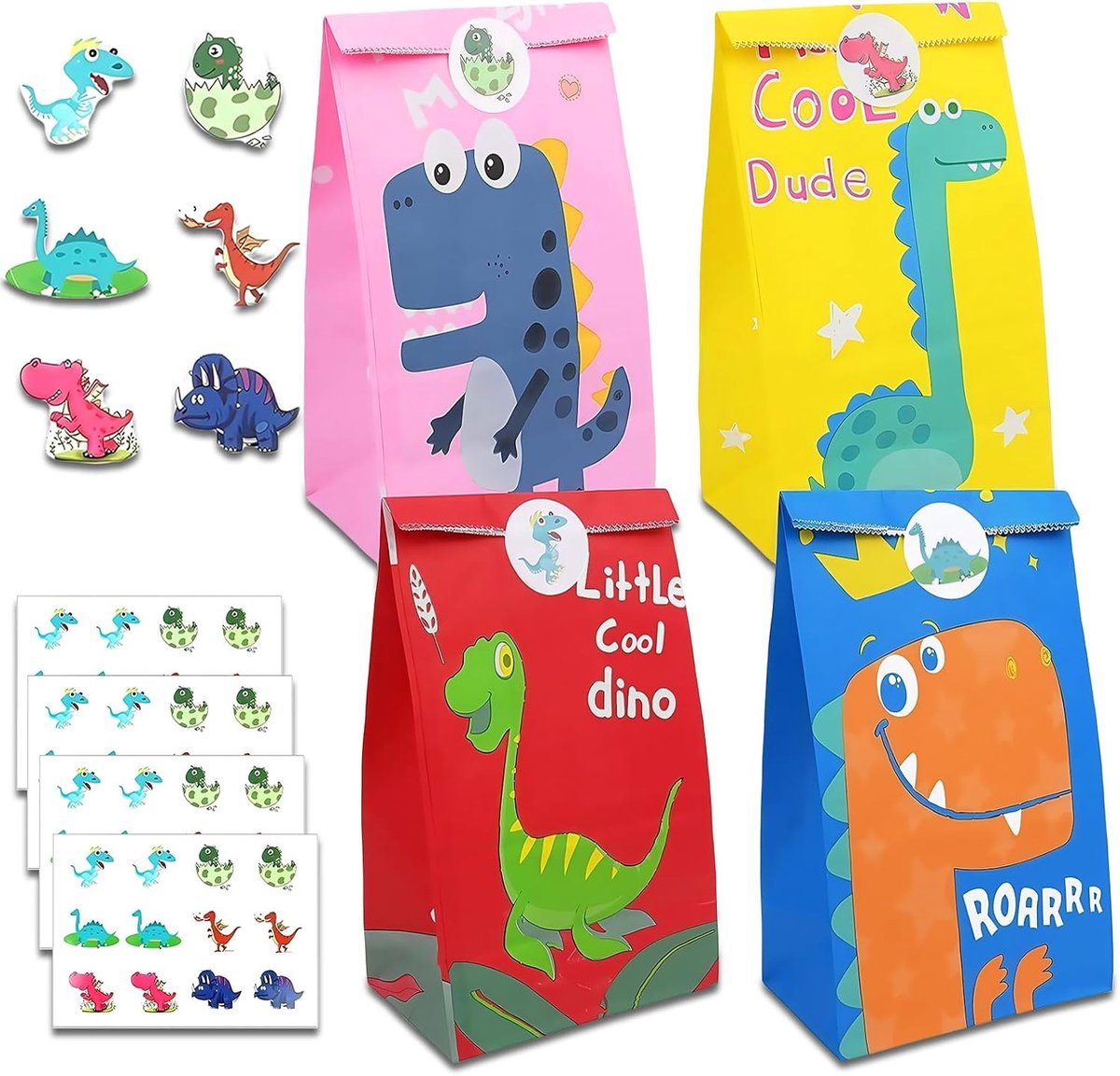 Cadeauzakjes, 20 Stuks Papieren Feestzakjes met Leuke Stickers Zoete Zakjes Kraftzakken voor Kinderfeestjes, Feesten, Babyshower, Verjaardag, Halloween, Kerstmis