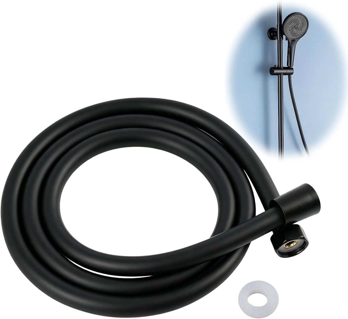 SnelShoppen - 1.5 m Zwarte PVC Douche Slang, Breukbestendig en Drukbestendig, Hoogdruk Versterkte Slang met G 1/2 Standaard Aansluiting, Universele Ve