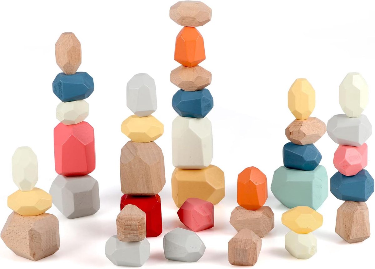 36 Stks Stapelen Balanceren Steen Kleurrijke Houten Bouwstenen Speelgoed Hout Rock Spel voor 3 jaar oude Kinderen Jongens Meisjes