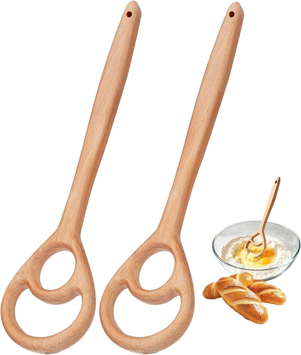 Ulisem - Deense Deegklopper Set 2 Stuks – Houten Deegmixer 32,5 cm – Deeggarde voor Zuurdesembrood, Pizza, Gebak & Beslag – Handmatige Baktool voor Keuken