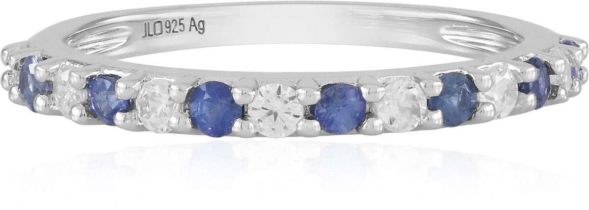 Cavill - Zilveren ring met 7 Blauwe Ceylon saffieren 0,301 ct - 925 Sterlingzilver platina gecoat - Elegante damesring met zirkonia totaal 0,641 ct