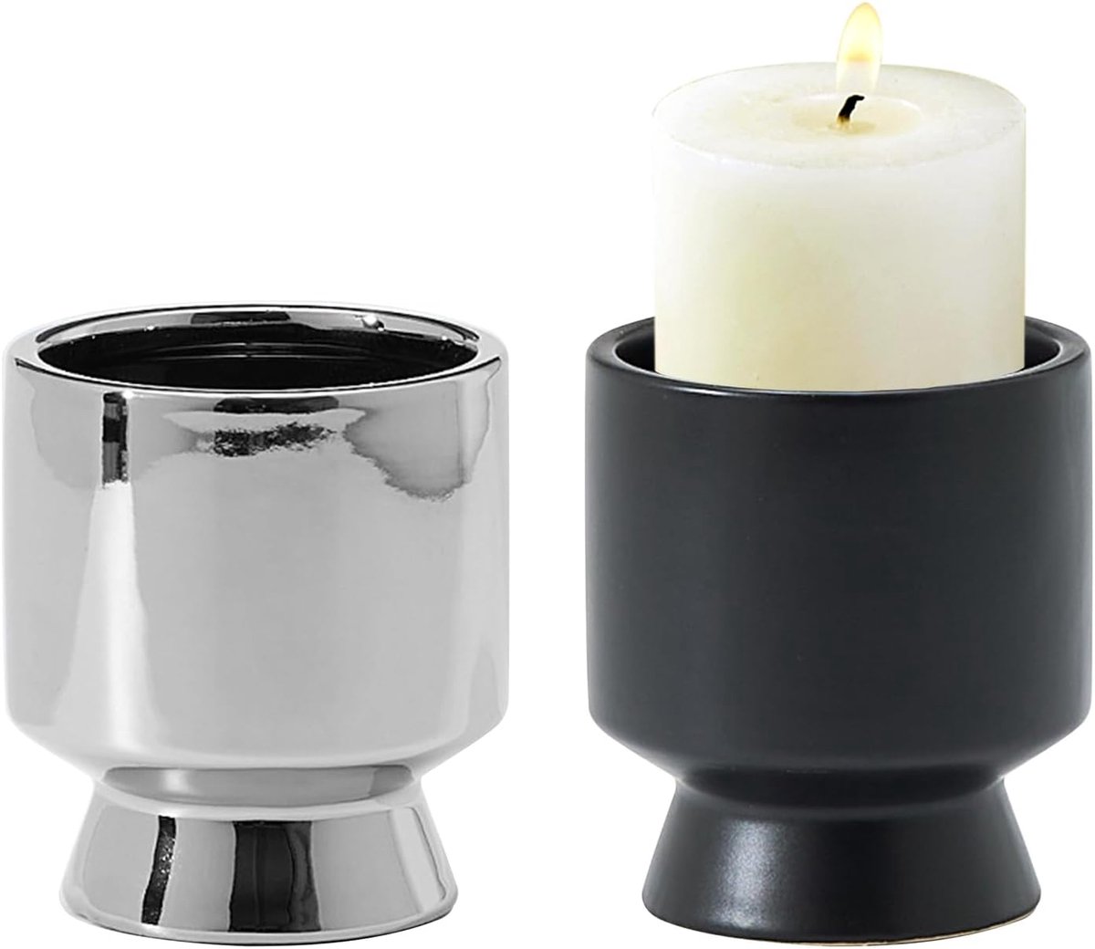 2 stuks keramische kandelaars kaarsenhouders voor staafkaarsen kaarslicht diner kandelaar voor woon-, eetkamer en slaapkamerdecoratie, schoorsteendecoratie 2 kleuren 9 x 9 x 10,5 cm