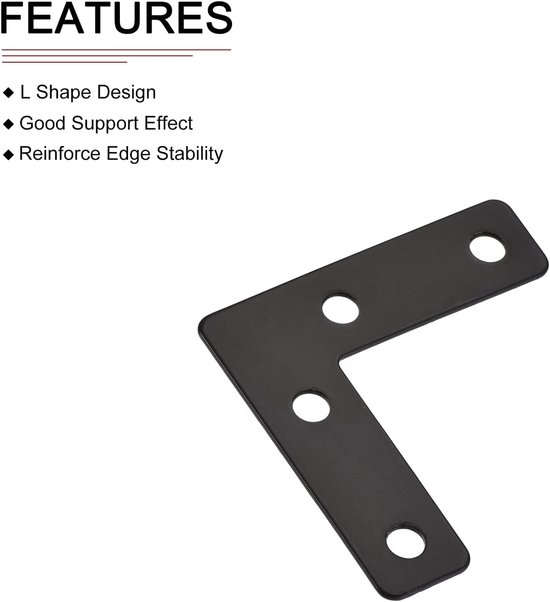 50x50mm (LxB) L-vorm reparatieplaten -10 stuks - goed voor houten meubelonderhoud - ijzeren hoekbeugels W/schroeven - zwart — afbeelding 2