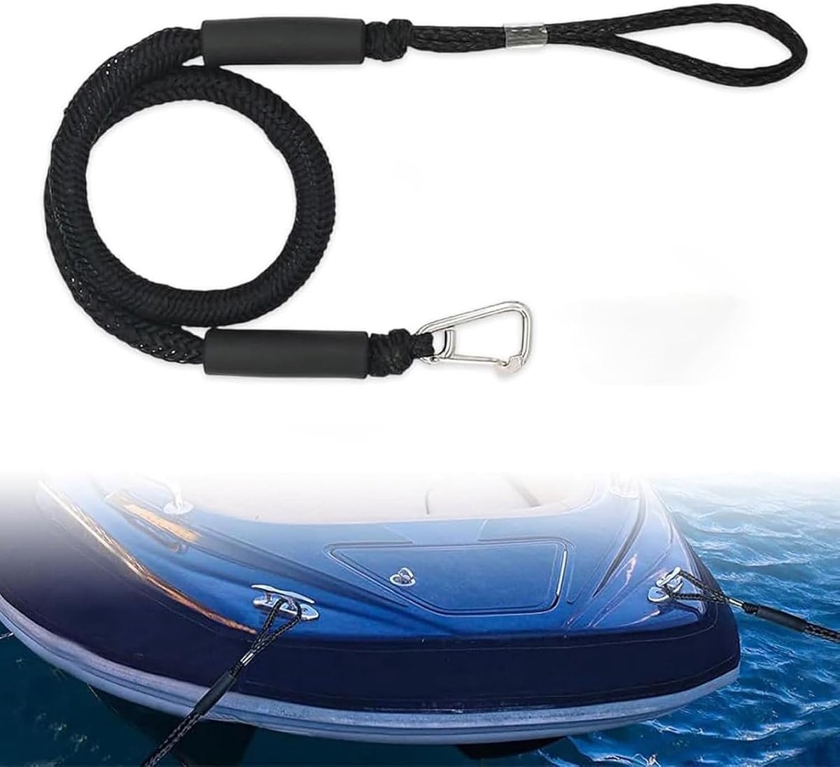1 stuks Bungee aanleglijn voor boot, aanlegsteiger stootkussenlijn met oog, zwart, laarzenaccessoire voor boten, kajak, jetski, ponton, kano