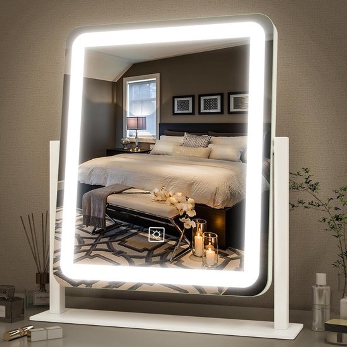 Grote Verlichte Make-upspiegel met Dimbare LED en Touchscreen Functie