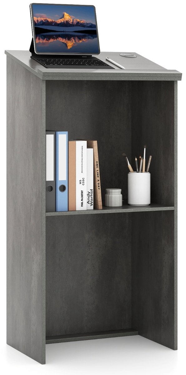 SureDeal® - Bureau - Lessenaar Lectern Staande - Klaslokalen Kantoor Restaurant - 58x40x116,5 cm - Grijs