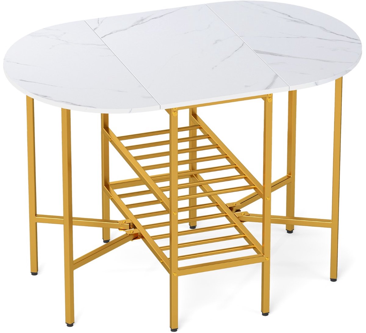 SureDeal® - Eettafel - Ovale Klaptafel - Open Legplanken - Personen Opklapbare Keukentafel - Metalen - 110x70x76 cm - Wit