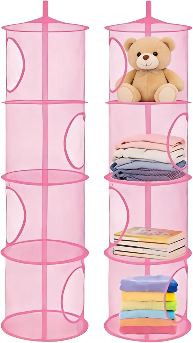 Vouwbare Opbergmanden met 4 Niveaus - Set van 2 Mesh Hangende Baskets voor Thuis en Kantoor