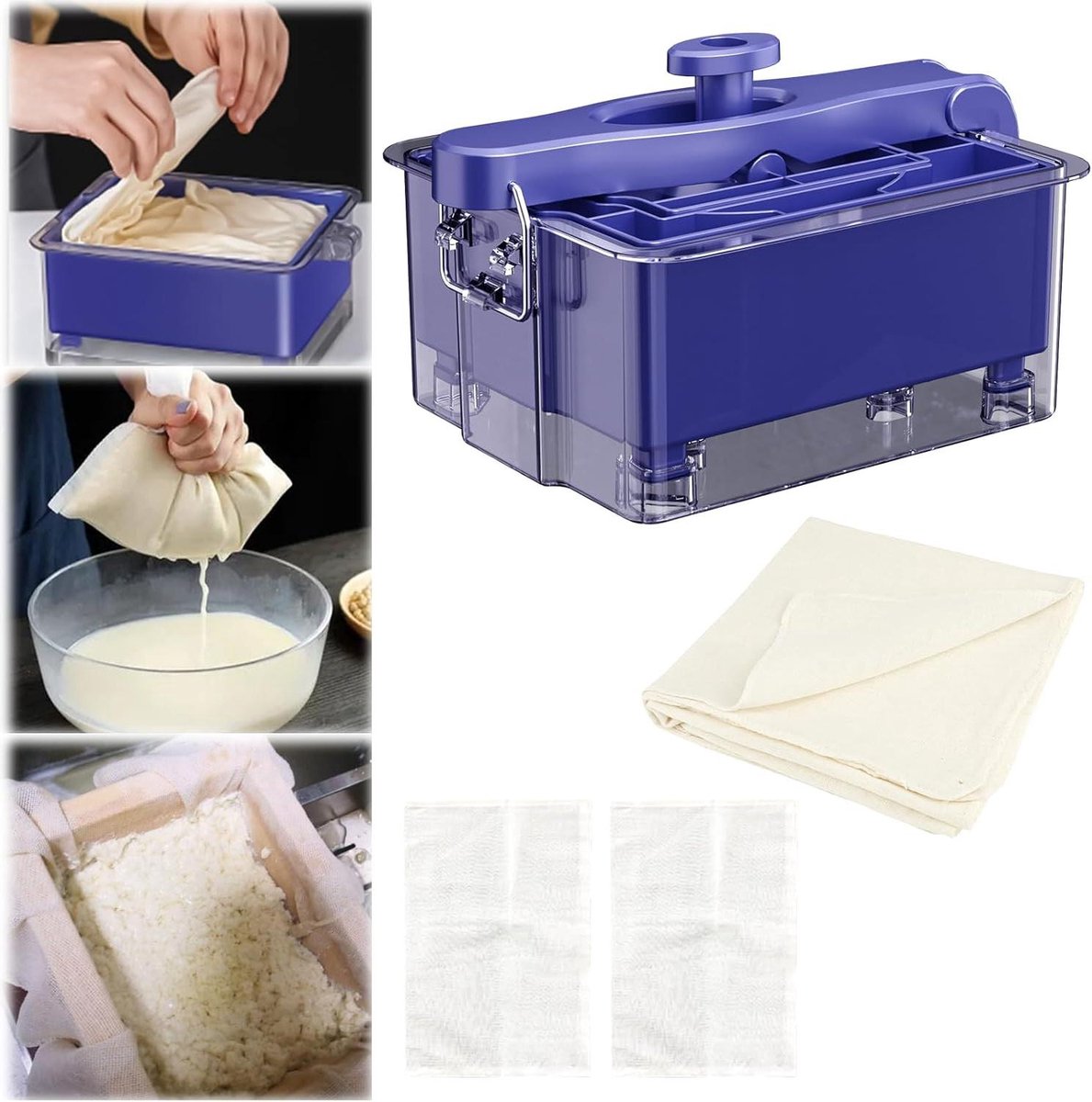 Tofu pers - Kaasmaker set - Zelf tofu maken - Vaatwasmachinebestendig BPA-vrij - 18 x 16 x 10 cm - Wit
