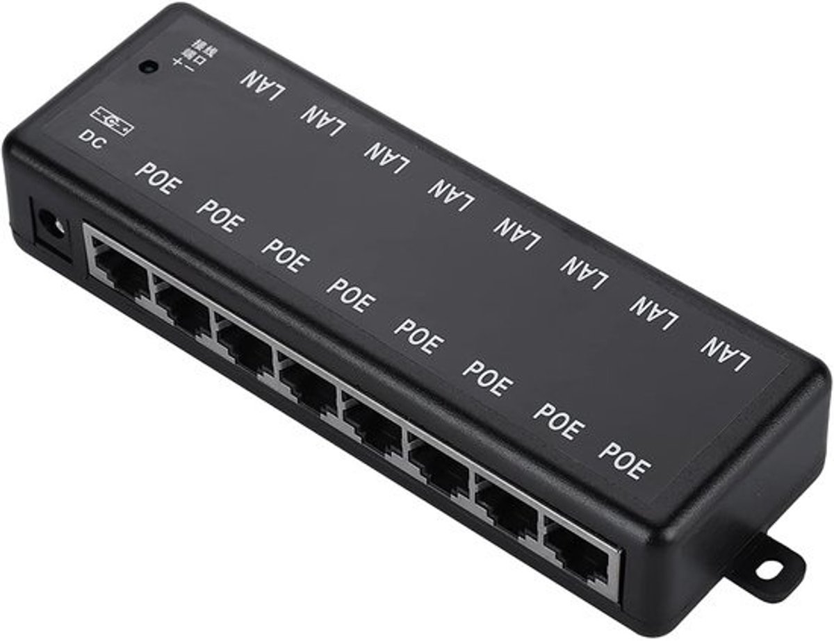 PoE Schakelaar - Gigabit Switch - Netwerk Uitbreiden - 8 Poorten - DC12V Naar 48V - Zwart